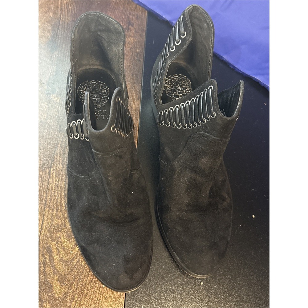 Vince Camuto Boots Womens 6M Pevista Ankle Bootie Black Leather Cut-Out Block - Picture 3 of 12